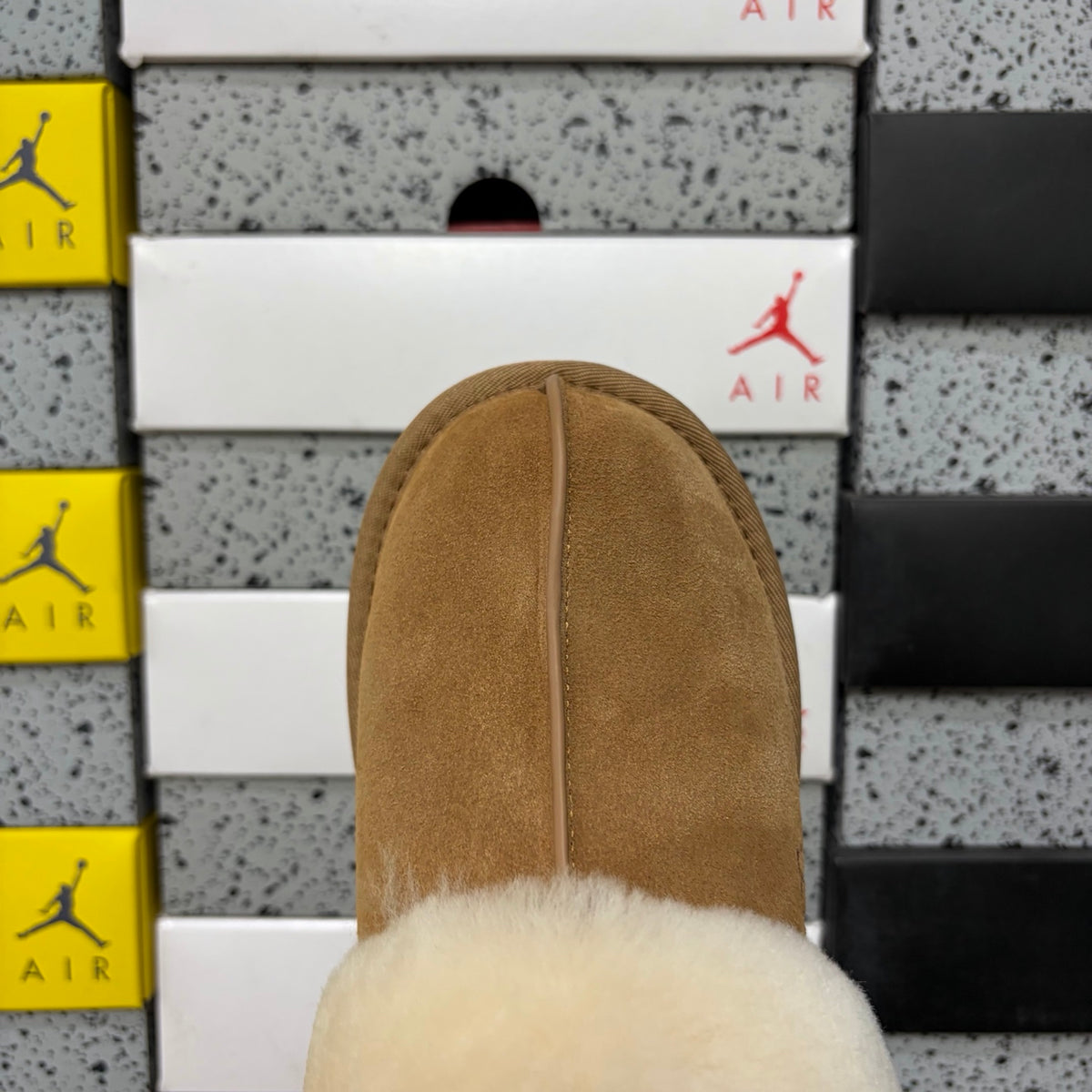 UGG Chestnut Slippers with Cream Plush Collar