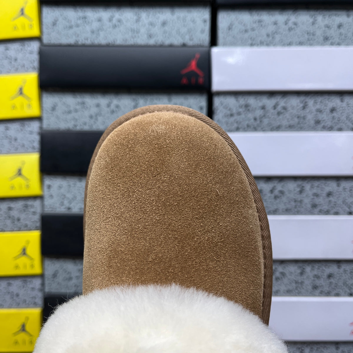 UGG Chestnut Platform Slip-On Shoes with Cream Plush Foldover Collar