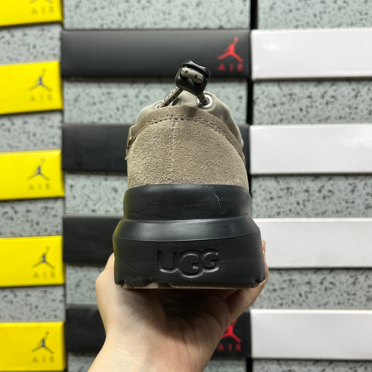 UGG Smoky Grey Drawstring Slip-On Shoes with Black Chunky Sole
