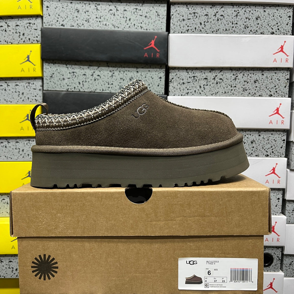 UGG Walnut Brown Platform Slip-On Shoes with Woven Trim